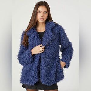 Notched Faux Fur Longline Jacket